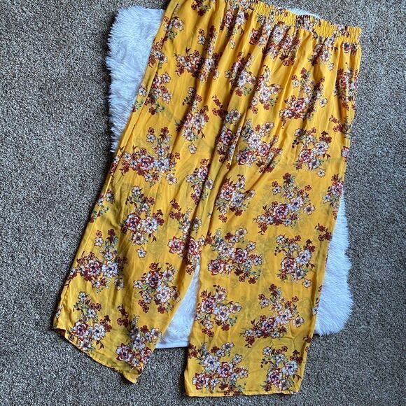 Torrid Pants Pull On Chiffon Floral Elastic Waist Yellow Wide Flowy Women’s 2X - Picture 5 of 7